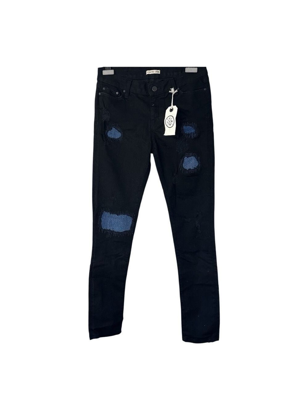 Triarchy Distressed Black Slim Fit Jeans with Blue Patches  5 pocket stretch